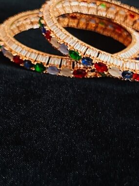 Gold-Tone Multicolor Stone Women's Bangle Bracelet